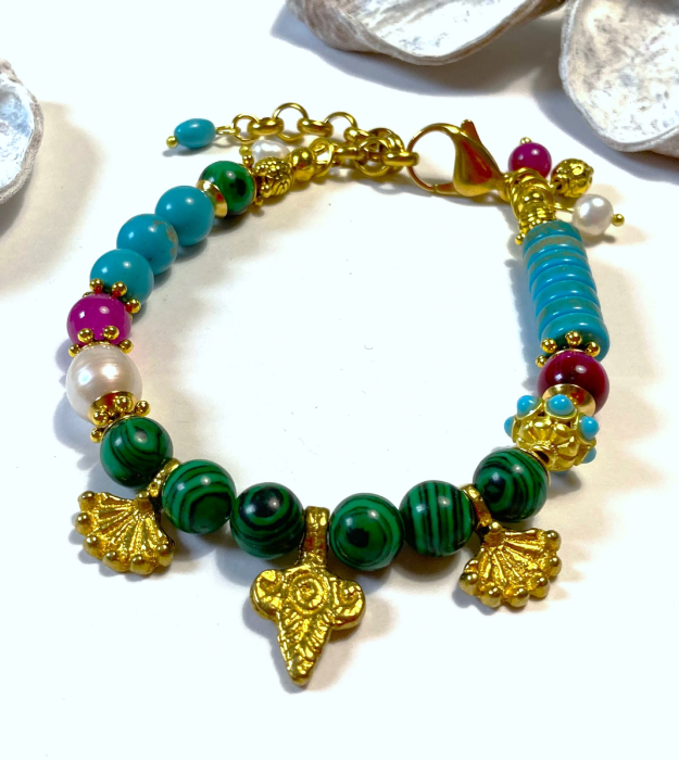 armband malachiet messing bedel 1