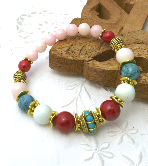 Meerkleurige Boho Stretch Armband met Halfedelstenen