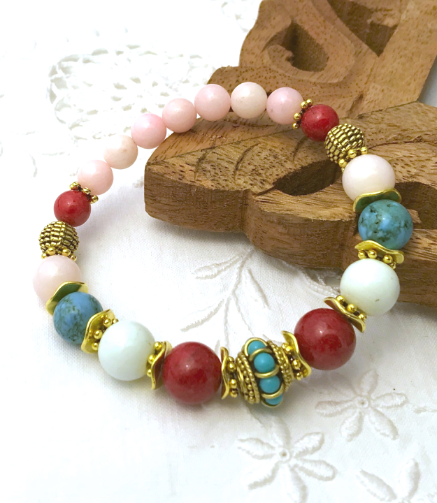 Meerkleurige Boho Stretch Armband met Halfedelstenen