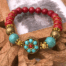 Donkerrode en turquoise boho Armband met goud