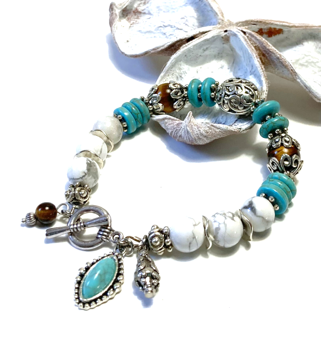Turquoise Bedel Armband met Tijgeroog in zilver