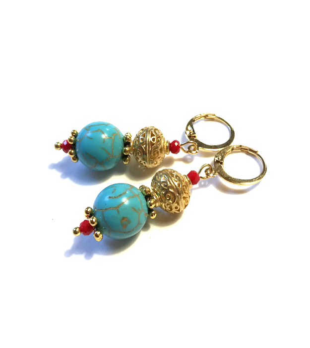 Kleurrijke Statement Oorbellen in goud, turquoise en rood 4
