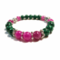 Boho Stretch Armband met Roze Toermalijn & Malachiet