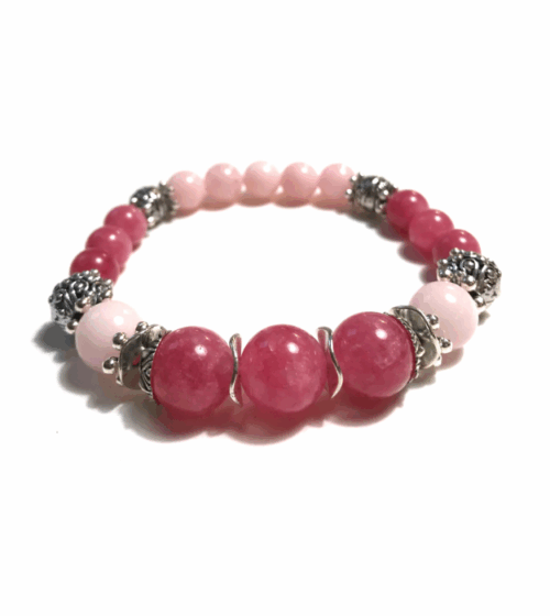 Roze Stretch Armband met Halfedelstenen in zilver