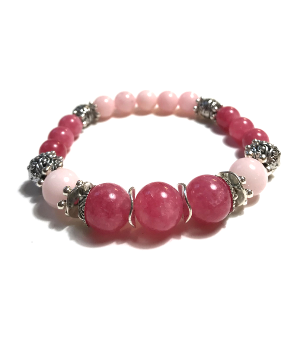 Roze Stretch Armband met Halfedelstenen in zilver