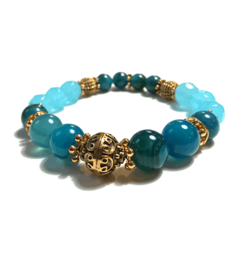 Blauwe Stretch Armband met Halfedelstenen in goud