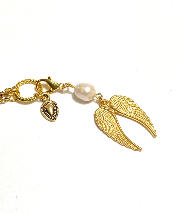 Gouden angel wings hanger met zoetwaterparel - Afbeelding 5