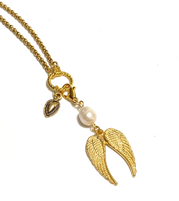 Gouden angel wings hanger met zoetwaterparel - Afbeelding 2