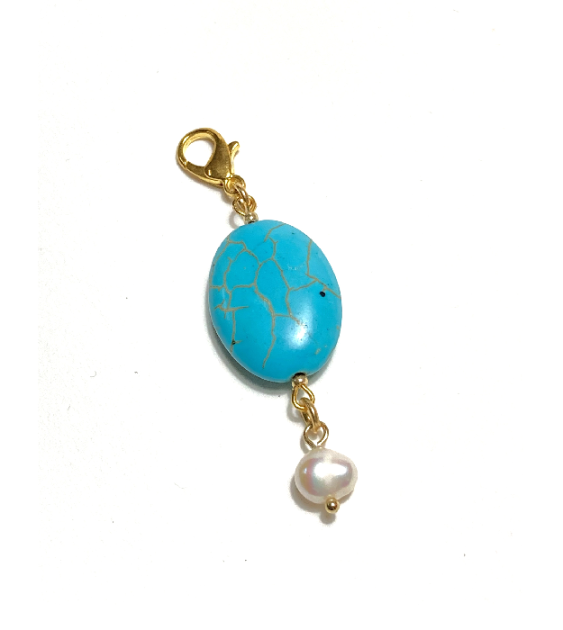 Turquoise hanger met zoetwaterparel in goud