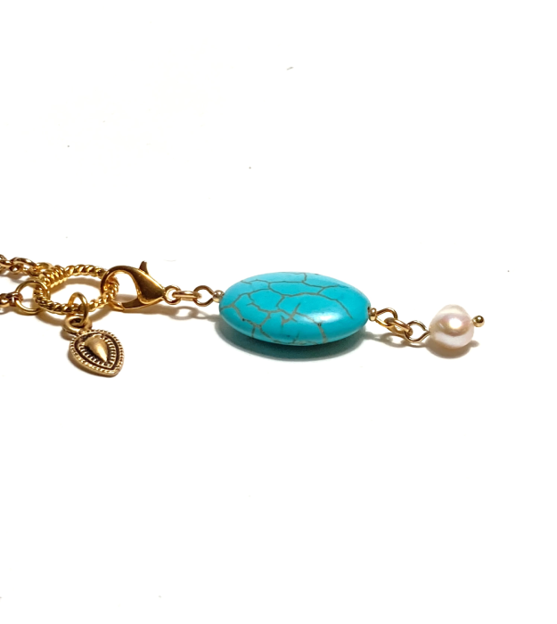 Turquoise hanger met zoetwaterparel in goud - Afbeelding 3