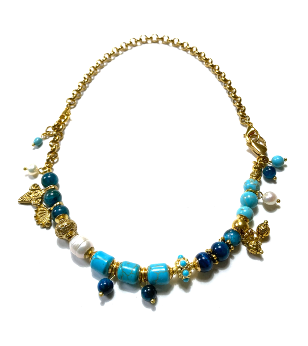 Handgemaakte Blauwe Ketting met Halfedelstenen in goud