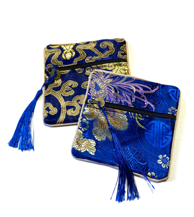 Blauw Sieraden etui van brokaat satijn