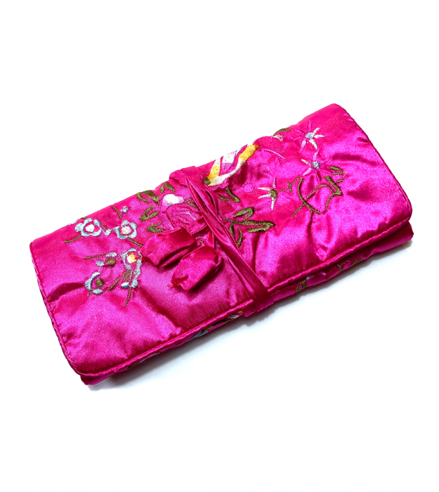 Fuchsia Sieraden Rol van Geborduurd Satijn
