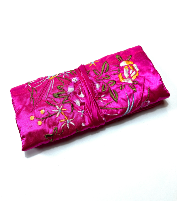 Fuchsia Sieraden Rol van Geborduurd Satijn - Afbeelding 2