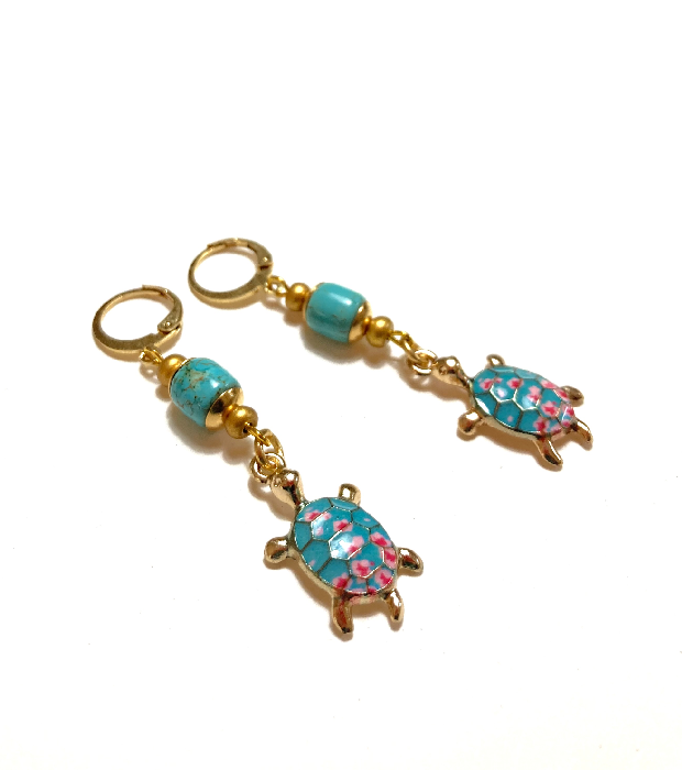 Turquoise met Gouden Schildpad Oorbellen 1