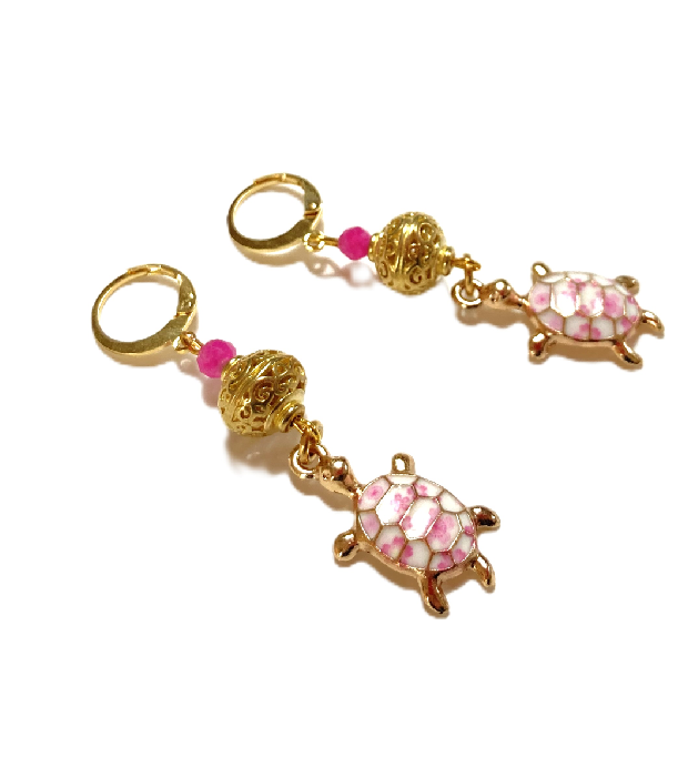 Schildpad Bedeloorbellen Roze met Goud