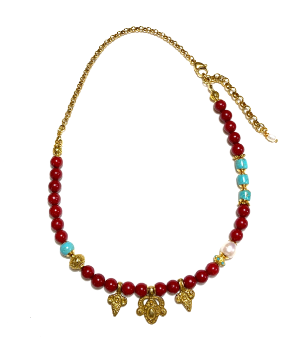 Rode Jade Ketting met Bedels in goud - Afbeelding 2