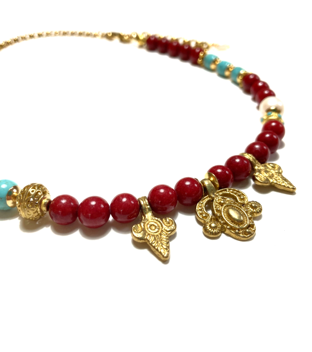 Rode Jade Ketting met Bedels in goud - Afbeelding 3