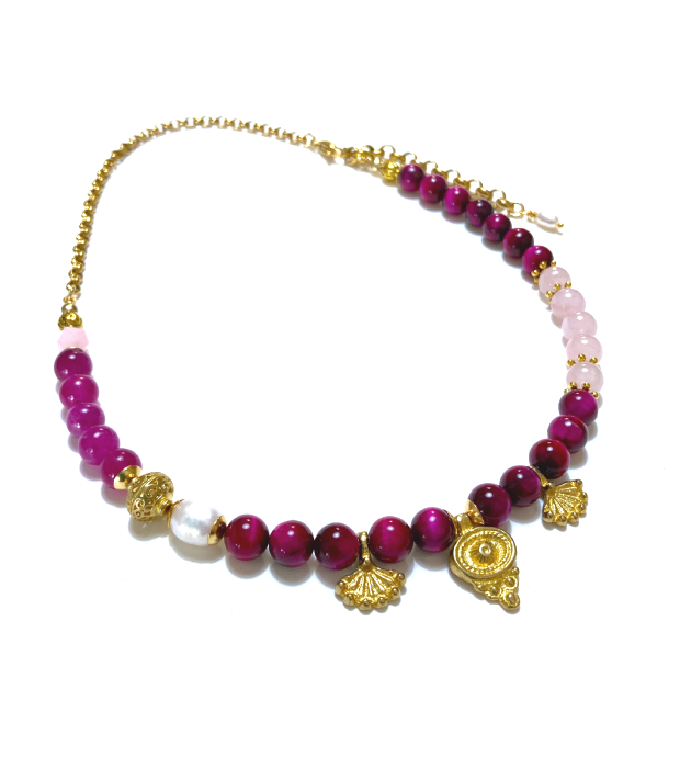 Fuchsia & Roze Ketting met Halfedelstenen in goud Fuchsia & Roze Ketting met Halfedelstenen in goud